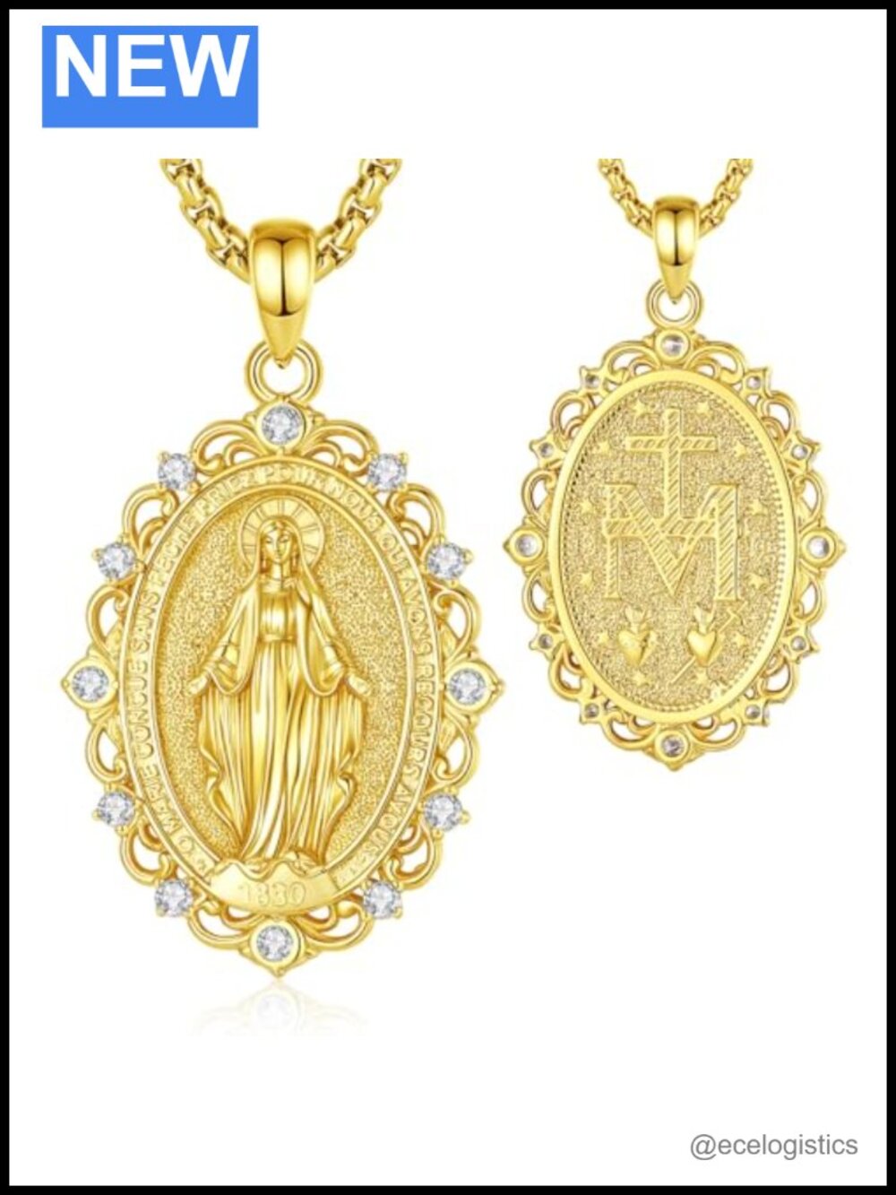 Gold Plated Virgin Mary Miraculous Medal Pendant Necklace